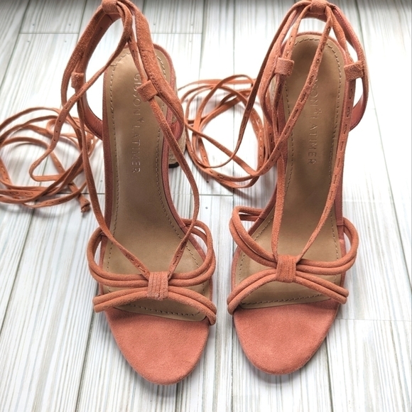 Gibson Latimer Leather and Rope Espadrille Strappy Heels in Coral Size 9 - Picture 5 of 10